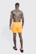 Mens Neon-Orange Man Signature Mid Length Swim Shorts
