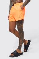 Mens Neon-Orange Man Signature Short Length Swim Shorts