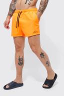 Mens Neon-Orange Man Signature Short Length Swim Shorts