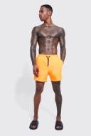 Mens Neon-Orange Mid Length Plain Swim Shorts