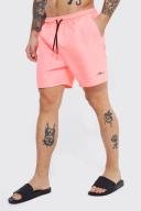 Mens Neon-Pink Man Signature Mid Length Swim Shorts