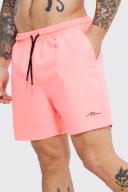 Mens Neon-Pink Man Signature Mid Length Swim Shorts