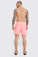 Mens Neon-Pink Man Signature Mid Length Swim Shorts