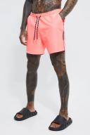 Mens Neon-Pink Mid Length Official Tape Swim Shorts