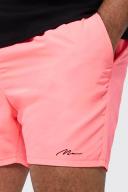 Mens Neon-Pink Plus Man Signature Mid Length Swim Shorts