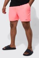 Mens Neon-Pink Plus Man Signature Mid Length Swim Shorts