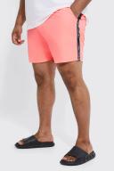 Mens Neon-Pink Plus Mid Length Official Tape Swim Shorts