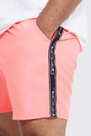 Mens Neon-Pink Plus Mid Length Official Tape Swim Shorts
