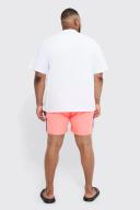 Mens Neon-Pink Plus Mid Length Official Tape Swim Shorts