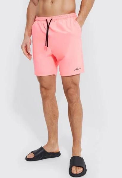 Mens Neon-Pink Tall Man Signature Mid Length Swim Shorts