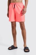 Mens Neon-Pink Tall Mid Length Official Tape Swim Shorts