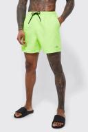 Mens Neon-Yellow Man Signature Mid Length Swim Shorts