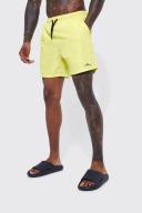 Mens Neon-Yellow Man Signature Mid Length Swim Shorts