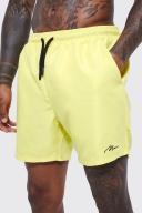 Mens Neon-Yellow Man Signature Mid Length Swim Shorts