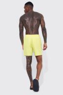 Mens Neon-Yellow Man Signature Mid Length Swim Shorts
