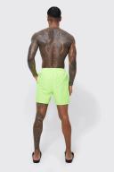 Mens Neon-Yellow Man Signature Mid Length Swim Shorts