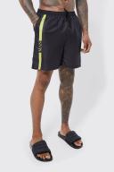Mens Neon-Yellow Mid Length Man Line Swim Shorts