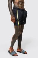 Mens Neon-Yellow Mid Length Man Line Swim Shorts