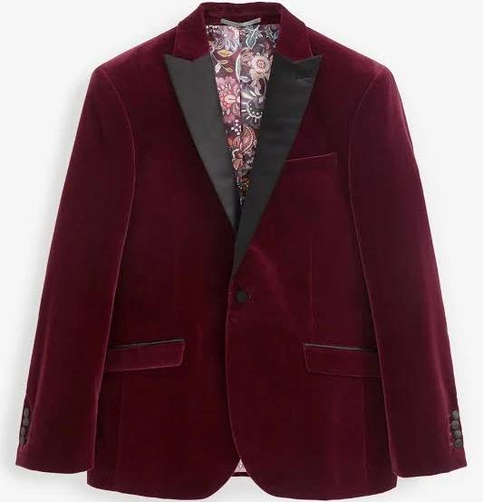 Mens Next Slim Fit Velvet Blazer - Red