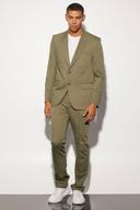 Mens Olive Oversized Boxy Single Breasted Suit Jacket