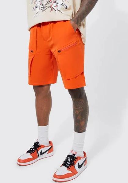 Mens Orange Elastic Comfort Lightweight Stretch Cargo Short