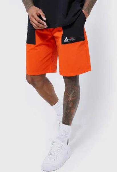 Mens Orange Elastic Relaxed Lightweight Stretch Colour Block Cargo