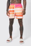 Mens Orange Mid Length Blurred Stripe Swim Shorts
