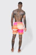 Mens Orange Mid Length Blurred Stripe Swim Shorts