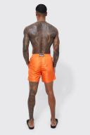 Mens Orange Mid Length Man Tape Swim Shorts