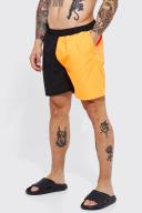 Mens Orange Mid Length Spliced Waistband Man Swim Shorts