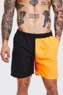Mens Orange Mid Length Spliced Waistband Man Swim Shorts