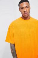 Mens Orange Oversized Striped Towelling T-Shirt