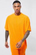 Mens Orange Oversized Striped Towelling T-Shirt