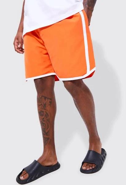 Mens Orange Plus Mid Basketball Tape Swim Shorts