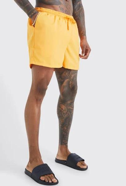 Mens Orange Short Length Ripstop Swim Shorts