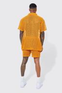 Mens Orange Short Sleeve Open Weave Shirt and Short Set