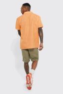 Mens Orange Short Sleeve Oversized Linen Look Shirt