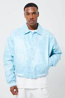 Mens Pale Blue Boxy Moto PU Collared Bomber