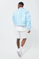 Mens Pale Blue Boxy Moto PU Collared Bomber