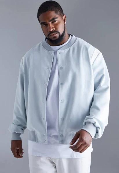 Mens Pale Blue Plus Suedette Varsity Bomber