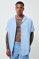 Mens Pale Blue Short Sleeve Oversized Linen Revere Shirt