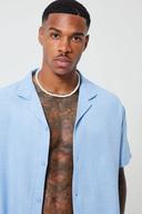 Mens Pale Blue Short Sleeve Oversized Linen Revere Shirt