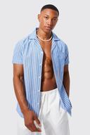 Mens Pale Blue Short Sleeve Textured Smart Stripe Shirt