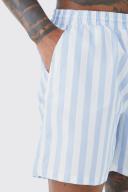 Mens Pale Blue Smart Stripe Swim Short