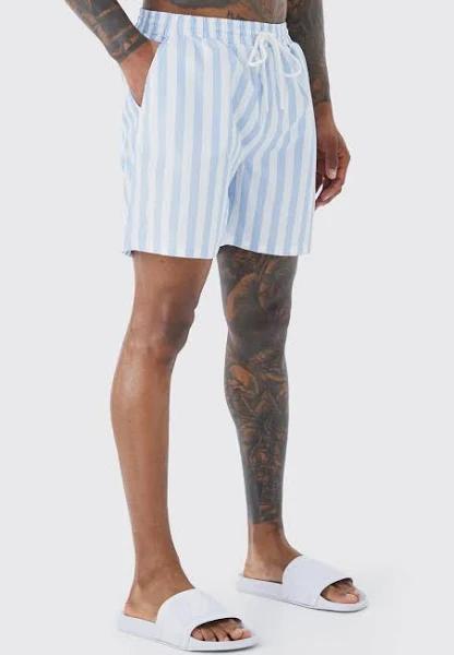 Mens Pale Blue Smart Stripe Swim Short