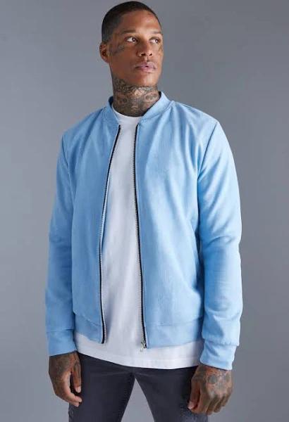 Mens Pale Blue Suedette Bomber