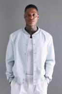 Mens Pale Blue Suedette Varsity Bomber