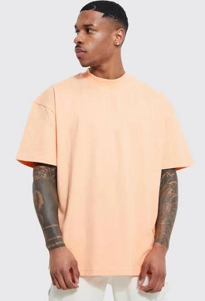 Mens Pale Orange Oversized Heavyweight Extended Neck T-Shirt