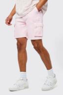 Mens Pale Pink Relaxed Overdyed Denim Cargo Shorts