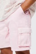 Mens Pale Pink Relaxed Overdyed Denim Cargo Shorts